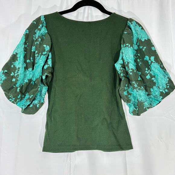 Anthropologie Dolan Lace Puff-Sleeve Top Holly Green Small Romantic Blouse - Picture 4 of 5